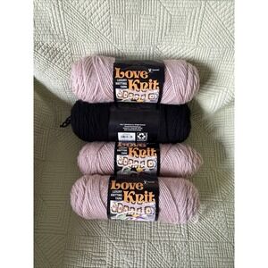 4 Skeins of Yarn - 3 Love Knit Radiant Beige & 1 Large Skein of Black New